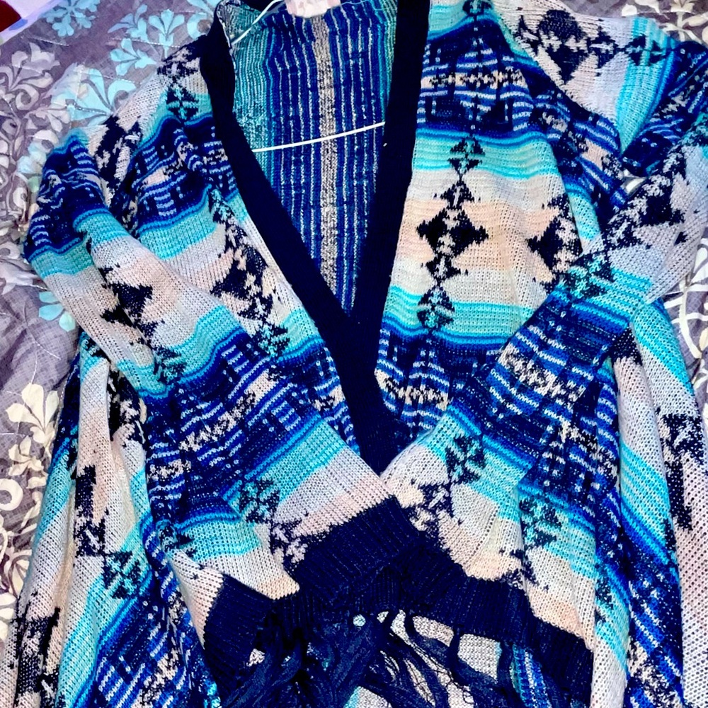 Altar’d State Aztec Print Fringe Cardigan Sweater